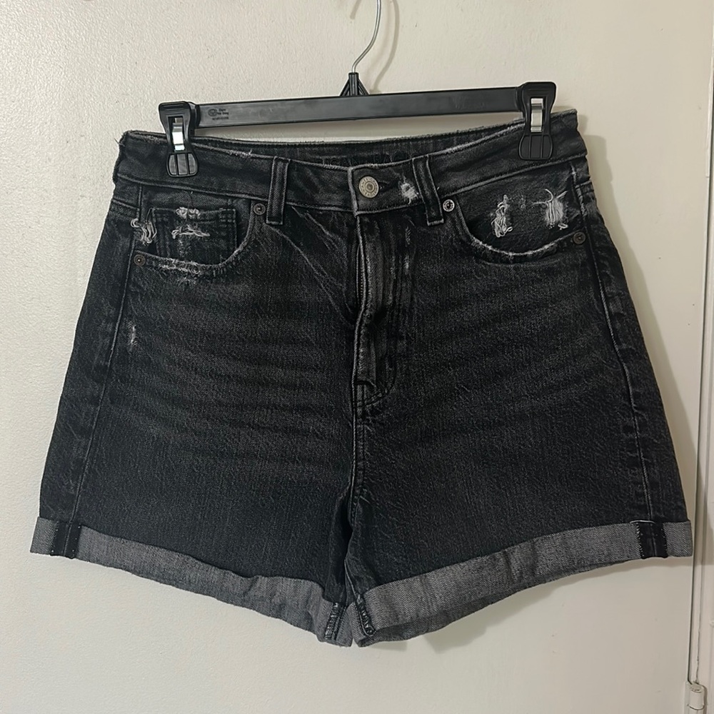 American Eagle Black Denim Mom Shorts